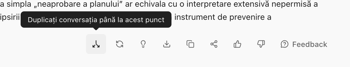 Butonul de duplicare a conversației din bara de acțiuni a unui răspuns