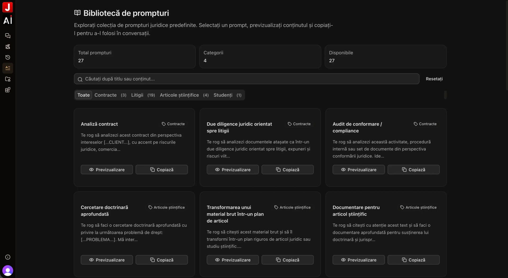 Bibliotecă de prompturi Juridice AI