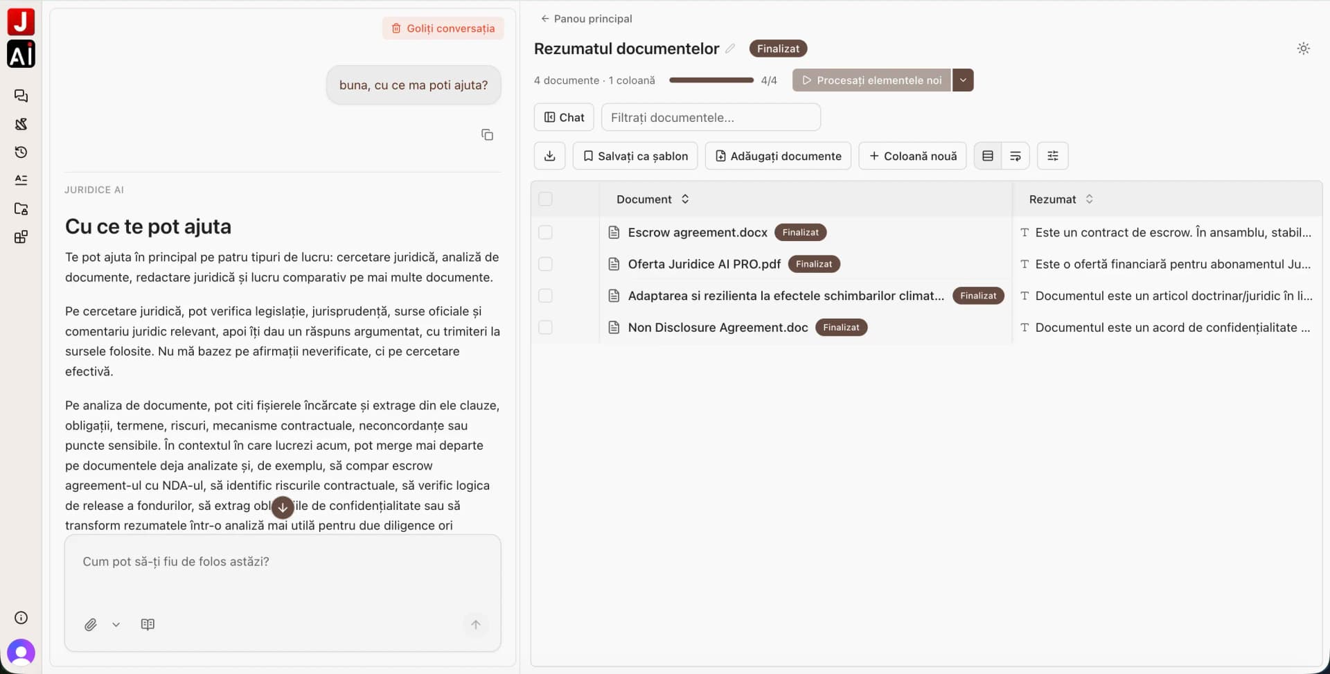Chat pe contextul Tabular Review