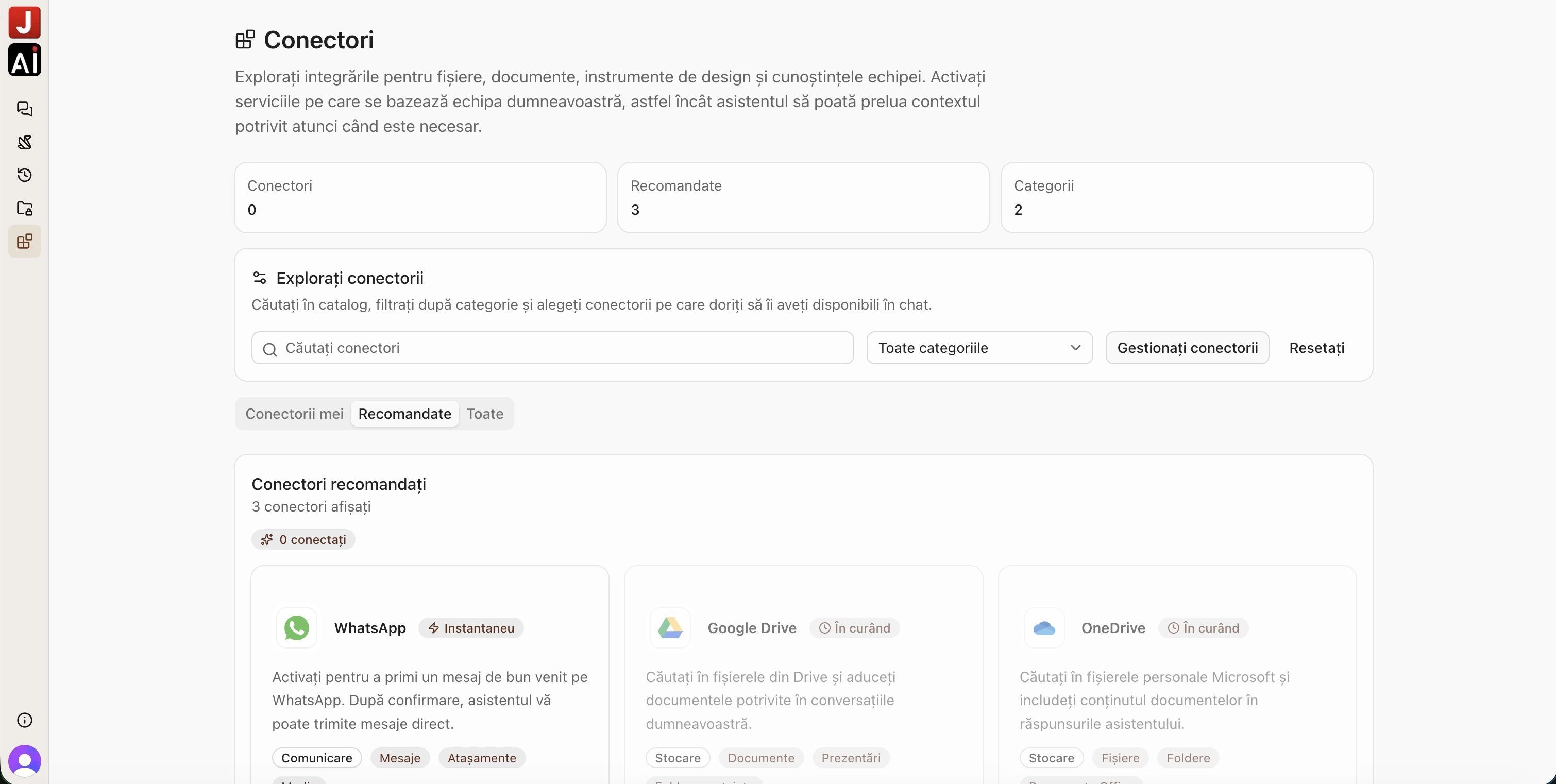Dashboard conectori Juridice AI