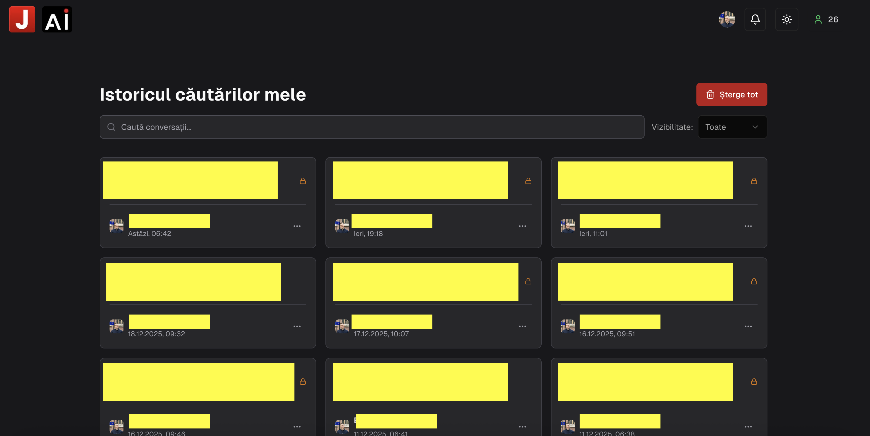 Istoricul căutărilor Juridice AI