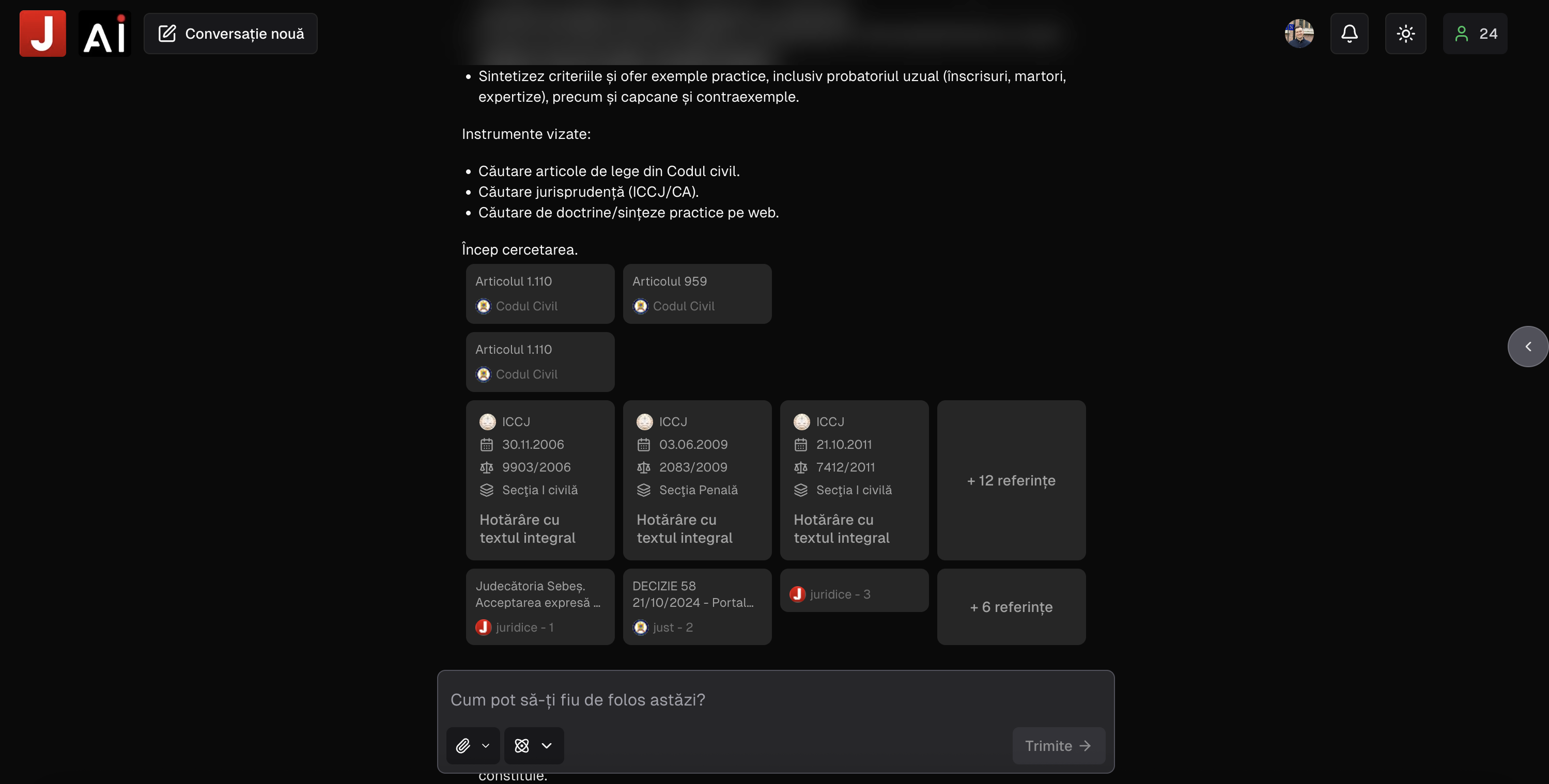 Rezultate cercetare Juridice AI