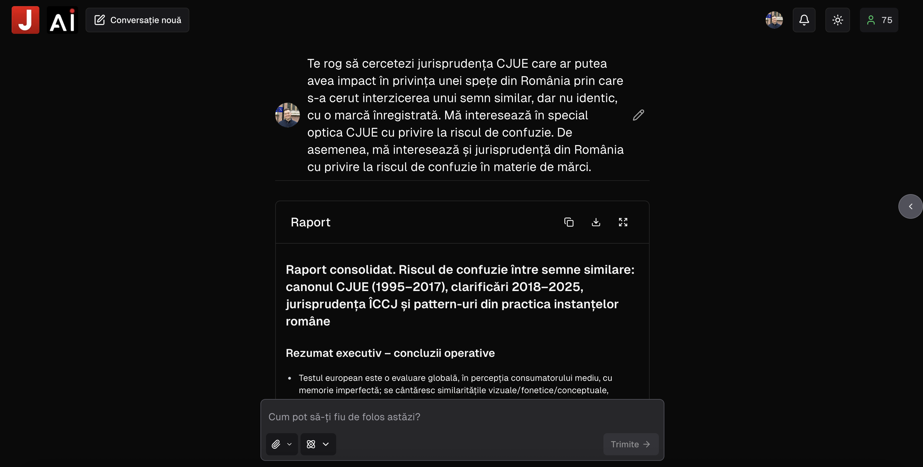 Raport Deep Research în chat