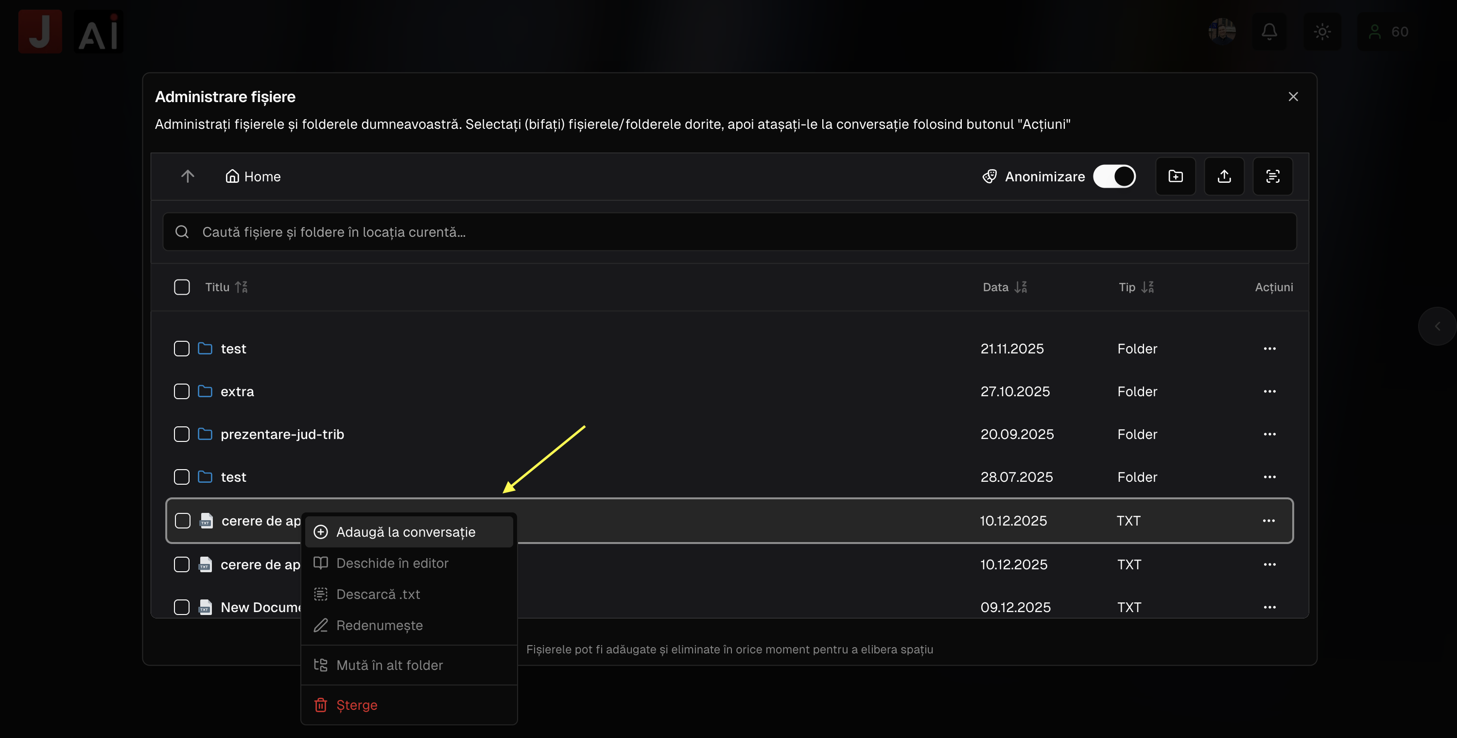 Atașare prin click dreapta