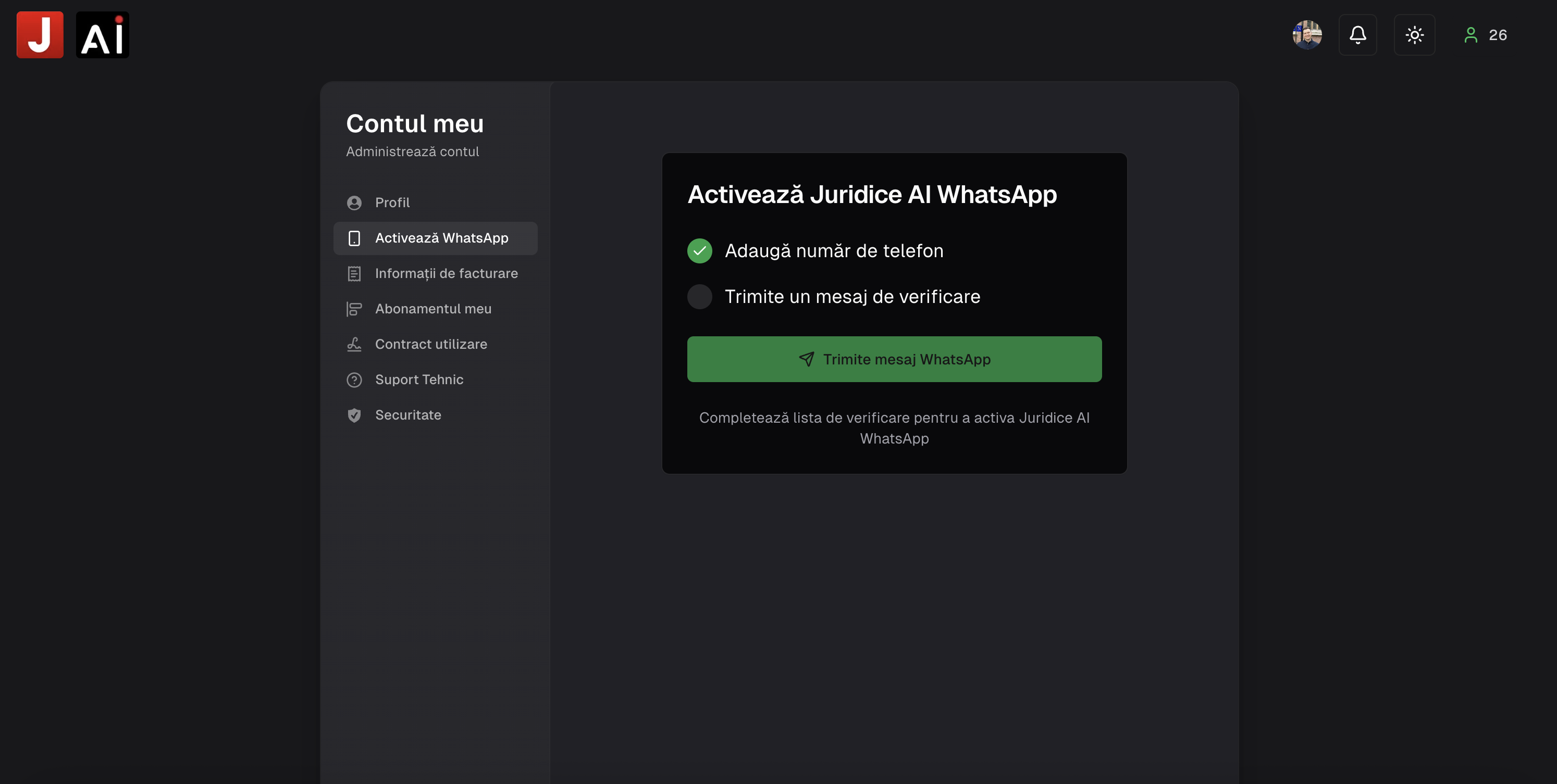 Activare WhatsApp Juridice AI