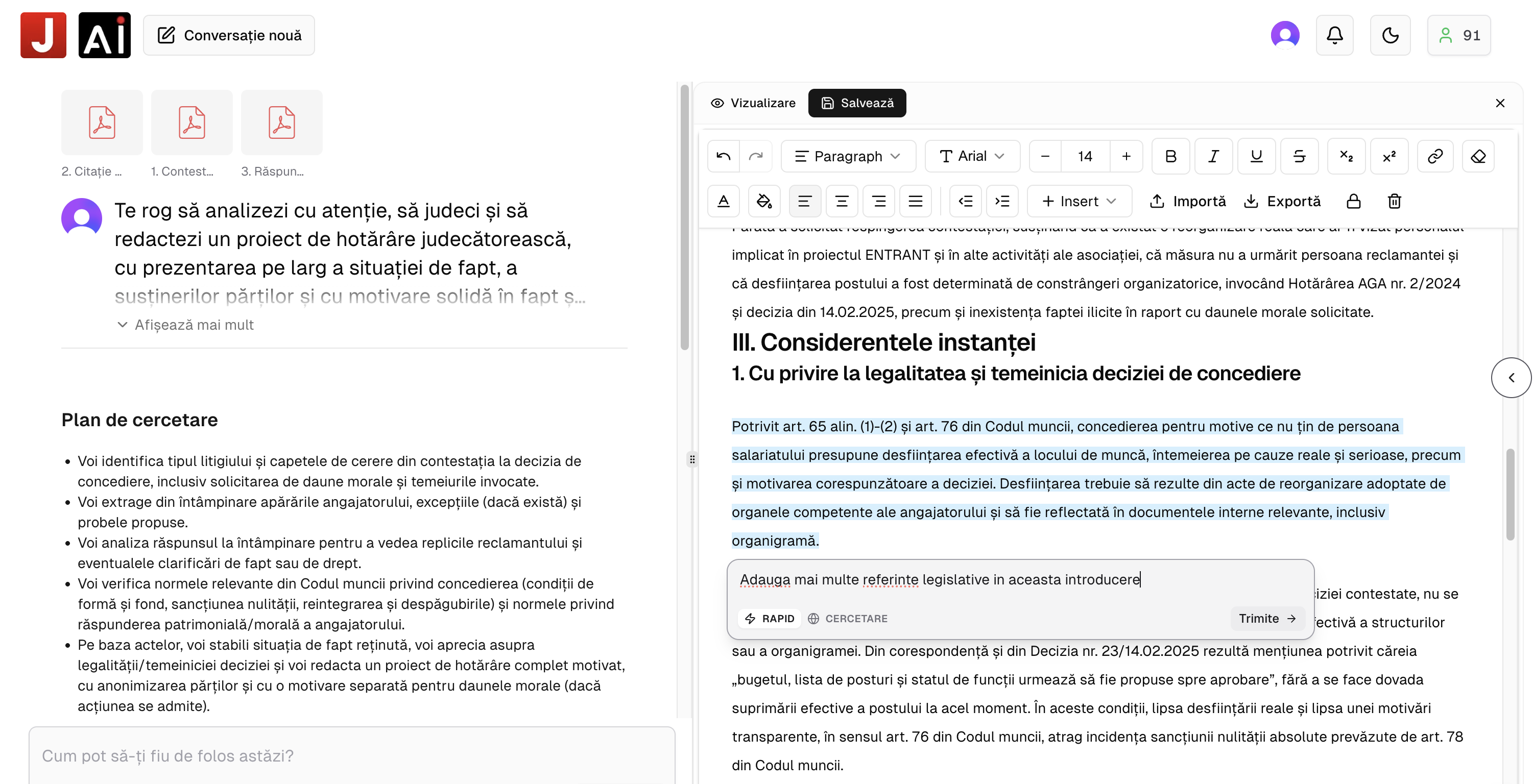 Editare asistată de AI direct în panoul lateral